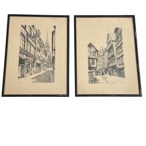 Framed Vintage Architectural‎ Sketch Art Print Set of 2 Black Frame